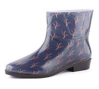 Ladeheid Kurze Gummistiefel Damen Elegant Regenstiefel Damen mit Muster LAZT201802 (Marine/Bäume 103M, 41 EU)