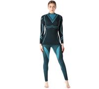Ladeheid Thermounterwäsche Damen Set Langarm Shirt Lange Unterhose Thermoaktiv LAGI006 (Schwarz/Turquoise, XL)
