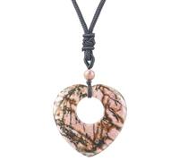 Ladeukoi Natürliche Edelstein Herz-geformte Donut Halskette für Frauen Männer, handgemachte Heilung Glück Stein Kette Anhänger Halsketten justierbar 18"-29", Rhodonite