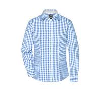 Ladies' Checked Blouse Modisches Karoshirt mit Uni-Einsätzen an Kragen und Manschette blau/weiß, Gr. XL