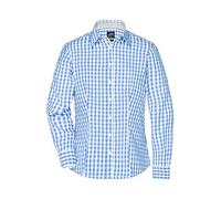Ladies' Checked Blouse Modisches Karoshirt mit Uni-Einsätzen an Kragen und Manschette blau/weiß, Gr. L