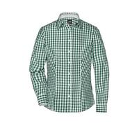 Ladies' Checked Blouse Modisches Karoshirt mit Uni-Einsätzen an Kragen und Manschette grün/weiß, Gr. XS