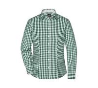 Ladies' Checked Blouse Modisches Karoshirt mit Uni-Einsätzen an Kragen und Manschette grün/weiß, Gr. S