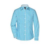 Ladies' Checked Blouse Modisches Karoshirt mit Uni-Einsätzen an Kragen und Manschette weiß/blau, Gr. M