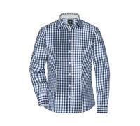Ladies' Checked Blouse Modisches Karoshirt mit Uni-Einsätzen an Kragen und Manschette weiß/blau, Gr. L
