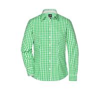 Ladies' Checked Blouse Modisches Karoshirt mit Uni-Einsätzen an Kragen und Manschette weiß/grün, Gr. L