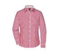 Ladies' Checked Blouse Modisches Karoshirt mit Uni-Einsätzen an Kragen und Manschette weiß/rot, Gr. XS