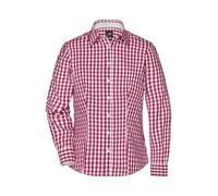 Ladies' Checked Blouse Modisches Karoshirt mit Uni-Einsätzen an Kragen und Manschette weiß/rot/weinrot, Gr. S
