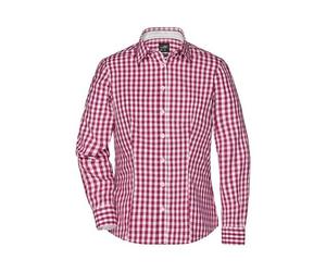 Ladies' Checked Blouse Modisches Karoshirt mit Uni-Einsätzen an Kragen und Manschette weiß/rot/weinrot, Gr. S