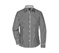 Ladies' Checked Blouse Modisches Karoshirt mit Uni-Einsätzen an Kragen und Manschette weiß/schwarz, Gr. S