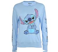 Ladies Lilo and Stitch Shirt - Ladies Classic Lilo and Stitch Long Sleeve Top with Sleeve Prints (Blue, Small)