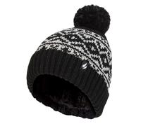 Ladies Patterned Turnover Bobble Hat | Heat Holders | Chunky Cable Knit with Heatweaver Fleece Lining | Billingen Style - Black Einheitsgröße