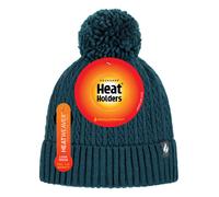 Ladies Thermal Cable Beanie Hat | Heat Holders | Winter Knitted Pom Pom Hat | Soft Ribbed Bobble Hat - Teal Einheitsgröße