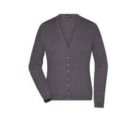 Ladies' V-Neck Cardigan Klassische Baumwoll-Strickjacke grau/schwarz, Gr. M