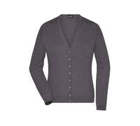 Ladies' V-Neck Cardigan Klassische Baumwoll-Strickjacke grau/schwarz, Gr. XS