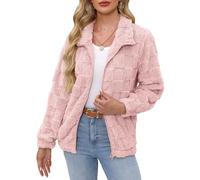 Lady Fall Weiche Fleece-Strickjacke mit Reißverschluss, flauschig, für den Innenbereich, warm, Rosa, Größe XXL, Pink 02, XX-Large