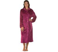 Lady Olga Fleece-Nachtwäsche in 3 Stilen, Bademantel, Morgenmantel oder Bettjacke, mit Reißverschluss und Knöpfen Gr. 50/52 DE, Dark Rose - Button