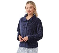 Lady Olga Fleece-Nachtwäsche in 3 Stilen, Bademantel, Morgenmantel oder Bettjacke, mit Reißverschluss und Knöpfen Gr. 42/44 DE, Marineblau - Bettjacke