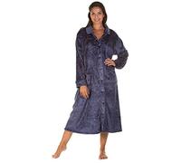Lady Olga Fleece-Nachtwäsche in 3 Stilen, Bademantel, Morgenmantel oder Bettjacke, mit Reißverschluss und Knöpfen Gr. 38/40 DE, Marineblau - Button