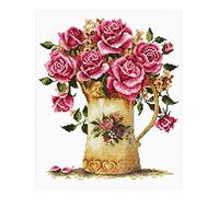 Ladybird Stickset Antique Flower Vase, Kreuzstich-Set ca. 26 x 29 cm, Komplett-Set für ein eckiges Stickbild, handwerkliches Hobby für Erwachsene und Kinder ab 8 Jahren