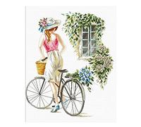 Ladybird Stickset Mädchen mit Fahrrad, Kreuzstich-Set ca. 43 x 51 cm, Komplett-Set für ein eckiges Stickbild, handwerkliches Hobby für Erwachsene und Kinder ab 8 Jahren