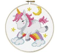Ladybird Stickset Unicorn Frolic, Langstich-Set mit Stick-Rahmen Ø 15,2 cm, Komplett-Set für ein rundes Stickbild, handwerkliches Hobby für Erwachsene und Kinder ab 8 Jahren