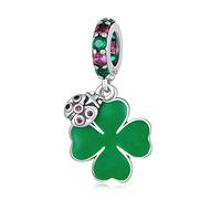 Ladybug & Four-Leaf Clover Charm 925 Sterling Silver Charm Fits For Pandora Bracelet, European Charms Bracelet