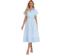 Ladyful Women Casual Button Down Shirt Dress Short Wing Sleeve Buiness Midi Shirt Dress with Belt Elegant Dress