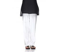 Ladyline Einfarbige Baumwoll-Salwar-Hose für Damen mit Kordelzug, Baggy-Hose, indisches Yoga, Weiß, Größe 50/4XL, weiß