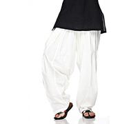 Ladyline Einfarbige Patiala Salwar Hose, 100% Baumwolle, in vielen Farben - Kameez Kurti Tunika Yoga, Weiß, L