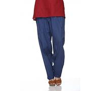 ladyline Einfarbige Salwar-Hose aus Baumwolle mit Kordelzug, indische Baggy-Hose für Damen, Yoga, Marineblau/Blau, Groß