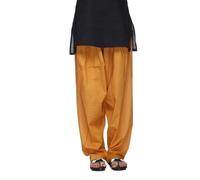 ladyline Einfarbige Salwar-Hose aus Baumwolle mit Kordelzug, indische Baggy-Hose für Damen, Yoga, Senf, 2X