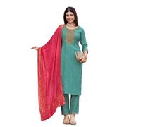 ladyline Italienische Seide Salwar Kameez für Damen, bestickt mit Jamewaram Jacquard Dupatta, Partykleidung, Kurta-Hosen-Set, Salbeigrün, 40