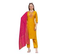 ladyline Italienische Seide Salwar Kameez für Damen, bestickt mit Jamewaram Jacquard Dupatta, Partykleidung, Kurta-Hosen-Set, Gold, 40