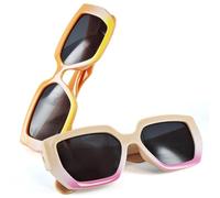 Laemzinv 2 Stück schmale rechteckige Sonnenbrille für kleine Mädchen Jungen mit leichtem Rahmen, C3 | Orange und Rosa, S