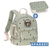 Lässig 2-tlg. Set Rucksack Mini Backpack & Edelstahl-Brotdose Lunchbox - Happy Prints - Light Olive