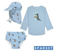 Lässig 3-tlg. Bade-Set Shirt, Windelhose & Schirmmütze - Crocodile - Sky Blue - Gr. 3 - 6 Monate