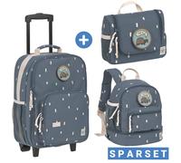 Lässig 3-tlg. Reise-Set - inkl. Trolley + Washbag + Rucksack - Happy Prints - Midnight Blue