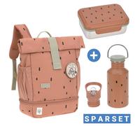 Lässig 3-tlg. Set Rucksack Mini Rolltop Backpack + Brotdose + Trinkflasche - Happy Prints - Caramel