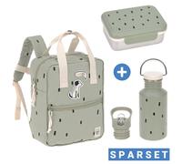 Lässig 3-tlg. Set Rucksack Mini Square Backpack + Brotdose + Trinkflasche - Happy Prints - Light Olive