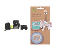 LÄSSIG 7-teiliges Schulranzen Set Kinder/School Set Boxy Unique Schwarz & Anhänger und Patches Set (3 STK.) mit Druckknopf/School Patches Set Unicorn Glitter