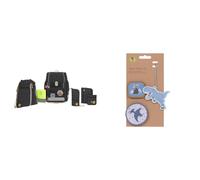 LÄSSIG 7-teiliges Schulranzen Set Kinder/School Set Boxy Unique Schwarz & Anhänger und Patches Set (3 Stk.) mit Druckknopf/School Patches Set Dinosaur