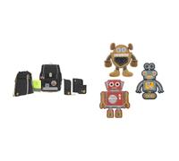 LÄSSIG 7-teiliges Schulranzen Set Kinder/School Set Boxy Unique Schwarz & Textilsticker selbstklebend/Textile Woven Sticker Robots