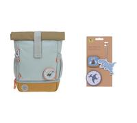 LÄSSIG Kindergartenrucksack Kinderrucksack Rolltop mit Brustgurt wasserabweisend & Anhänger und Patches Set (3 Stk.) mit Druckknopf/School Patches Set Dinosaur