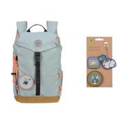 LÄSSIG Kinderrucksack Kindergartenrucksack Wanderrucksack wasserabweisend & Anhänger und Patches Set (3 STK.) mit Druckknopf/School Patches Set Jurassic