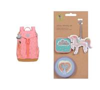 LÄSSIG Kinderrucksack Kindergartenrucksack wasserabweisend & Anhänger und Patches Set (3 STK.) mit Druckknopf/School Patches Set Unicorn Glitter