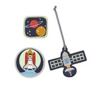 LÄSSIG Anhänger und Patches Set (3 Stk.) mit Druckknopf/School Patches Set Space