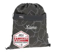 LÄSSIG Sportbeutel mit Namen bestickt, Kinder Turnbeutel Sportbeutel mit Rucksackfunktion, Bold Edges Grey - Geschenk zur Einschulung, Schule, Sport, Fronttasche Reißverschluss