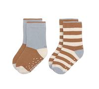 LÄSSIG Unisex Kinder Anti-Rutsch Socken 2er Set/ Hellblau-Karamell Größe 23-26