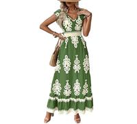 , lässig, V Ausschnitt, böhmischer Stil, langes Kleid, lockere A Linie, Blumenmuster mit Taschen, eleganter Blumendruck, leichte, atmungsaktive Ärmel, geschichtet, feminines Urlaubsoutfit
